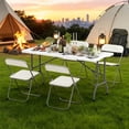 thumbnail image 2 of Costway 5 FT Portable Folding Picnic Table with Wood Grain HDPE Tabletop & Metal Frame White, 2 of 10
