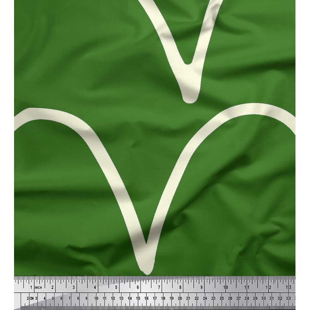 Soimoi Green Moss Georgette Fabric Curve Hand Drawn Print Sewing Fabric Yard 42 Inch Wide