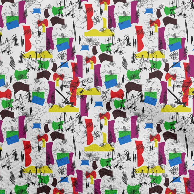oneOone Georgette Viscose White Fabric Abstracts Sewing Material Print Fabric By The Yard 42 Inch Wide