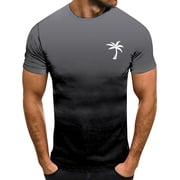 LUOGENLI Male T-shirts for Mens Coconut Tree Gradient T Shirt Men's Solid Color Short Sleeve Print T Shirt Top Mens T-shirts Graphic Tees Funny Easter Mens T-shirts Graphic Tees Valentines Black XXXL