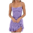 thumbnail image 1 of Tumotour Robes d'Invité de Mariage pour Femmes Été Camisole Formelle Longueur Genou Paillettes Robes Brillantes Bretelles Spaghetti Col Rond Robes de Fête Mini Robe pour Sortir Boîte de Nuit Rendez-Vous Festivals, 1 of 5