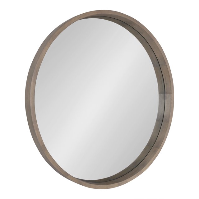 Kate and Laurel Hutton Round Decorative Wood Frame Wall Mirror, 30 Inch Diameter, Graywash