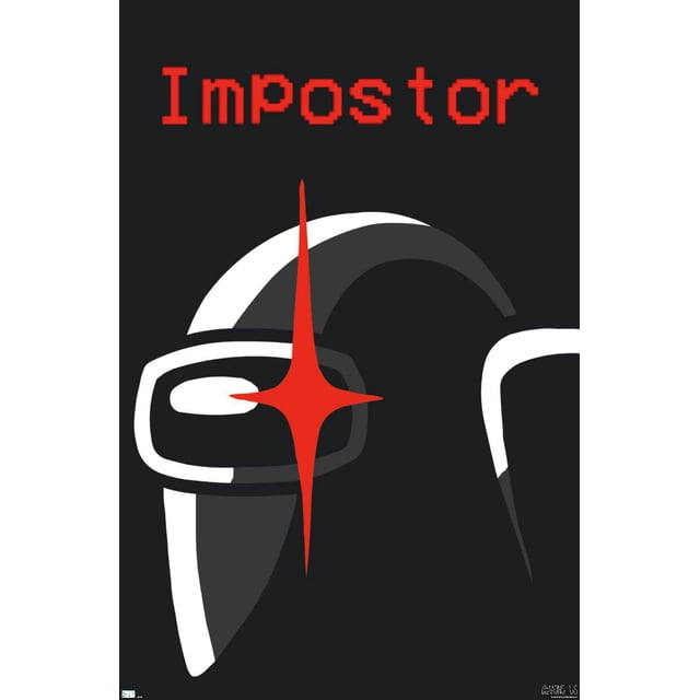 Among Us - Affiche Murale d'Un Imposteur, 22,375 Po x 34 Po Présentant un Gros Plan Centré d'Un Casque de Coéquipier Noir avec Bordure Blanche et un Éclat en Forme d'Étoile Rouge sur la Visière, avec « Imposteur » en Texte Rouge Pixélisé au-Dessus sur Fond Noir, Imprimé sur Papier Lustré Idéal pour l'Art Mural dans les Chambres, Bureaux Ou Salles de Jeux, Convient Aussi à la Décoration de Fêtes.
