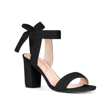 BLISSFUL STEP Women's Sandals Ankle Tie Back Open Toe Block Heels Black 9