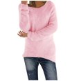 thumbnail image 1 of Womens Sweaters Solid Loose Fit Blouse Lghitweight Comfy Tops Fall Winter Long Sleeve Tops Casual Crewneck Pullover Tops  Tops Black S, 1 of 4