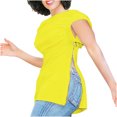 thumbnail image 4 of T-shirt Blouse à Manches Courtes Bouffantes Col Rond Décontracté pour Femmes avec Fermeture Éclair pour l'Été et Usage Quotidien Pièce Indispensable/95 % Polyester, 5 % Spandex, Jaune, Sopatenor, 4 of 9