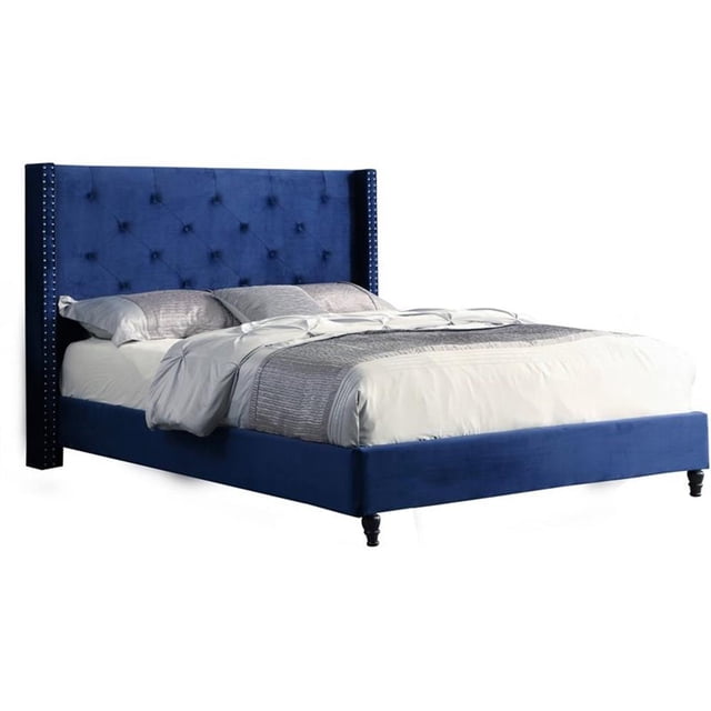 Best Master Furniture Valentina Velvet Wingback Platform King Bed in Blue