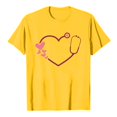 thumbnail image 4 of Chandails à Col Rond pour Femmes Manches Courtes Mode T-Shirt à Imprimé Cœur Ample Léger Confortable Doux T-Shirt de Base Vêtements de Vacances Jaune P, 4 of 4