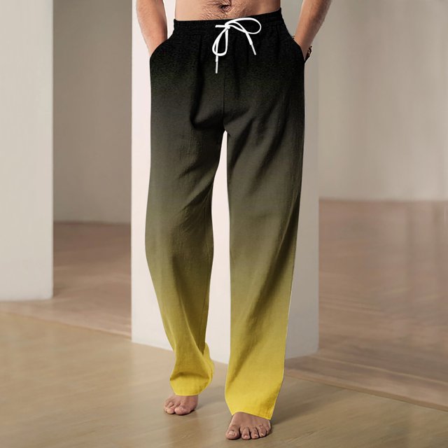 RXIRUCGD Men's Fashion Drawstring Elastic Waist Gradient Color Casual Length Pants, Yellow, Size: 3XL