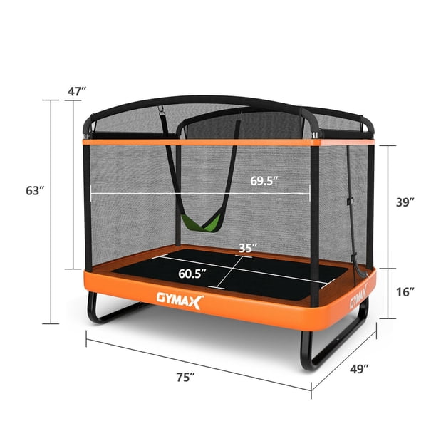 GYMAX 2-en-1 Trampoline Extérieur Enfants avec Balançoire, Grand Trampoline de Jardin pour 2 Enfants 3 Ans , Filet de Sécurité, Tapis de Saut sans Vide, Patins Antidérapants, 190X122X210CM (Bleu GYMAX 2-en-1 Trampoline Extérieur Enfants avec Balançoire, Grand Trampoline de Jardin pour 2 Enfants 3 Ans , Filet de Sécurité, Tapis de Saut sans Vide, Patins Antidérapants, 190X122X210CM (Bleu