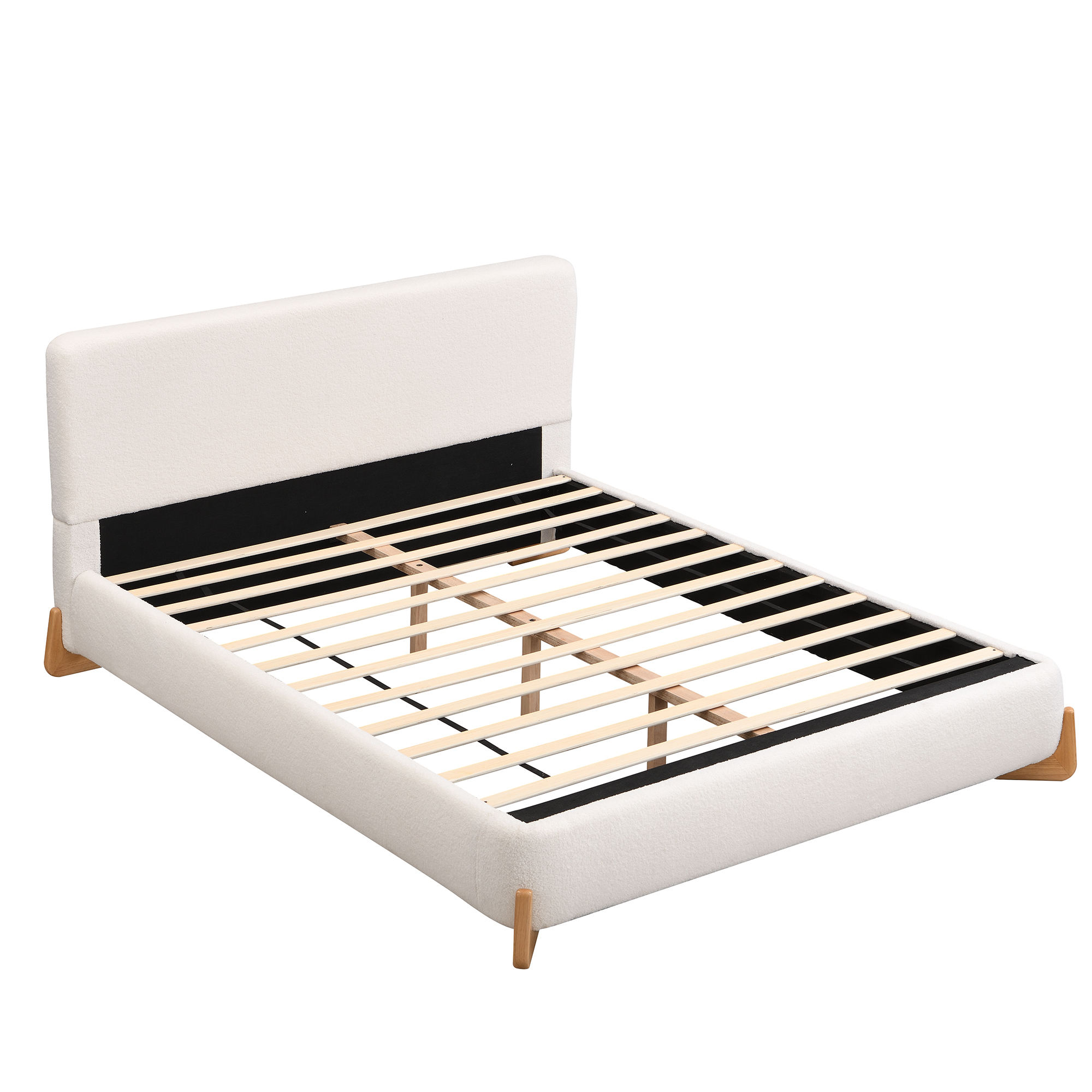 Noble House Elegant Boucle Upholstered Bed, Queen Size, White