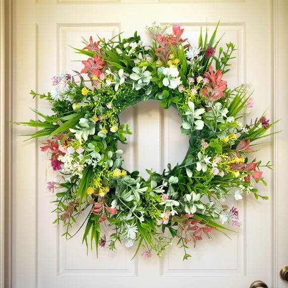Seyotauo Couronne de Fleurs Printemps Été Artificielle Décoration de Porte Extérieure, Couronne Florale Colorée pour Porte d'Entrée Mur Fenêtre Décoration de Porche, Couronne de Décoration de Mariage de Pâques 13 Pouces