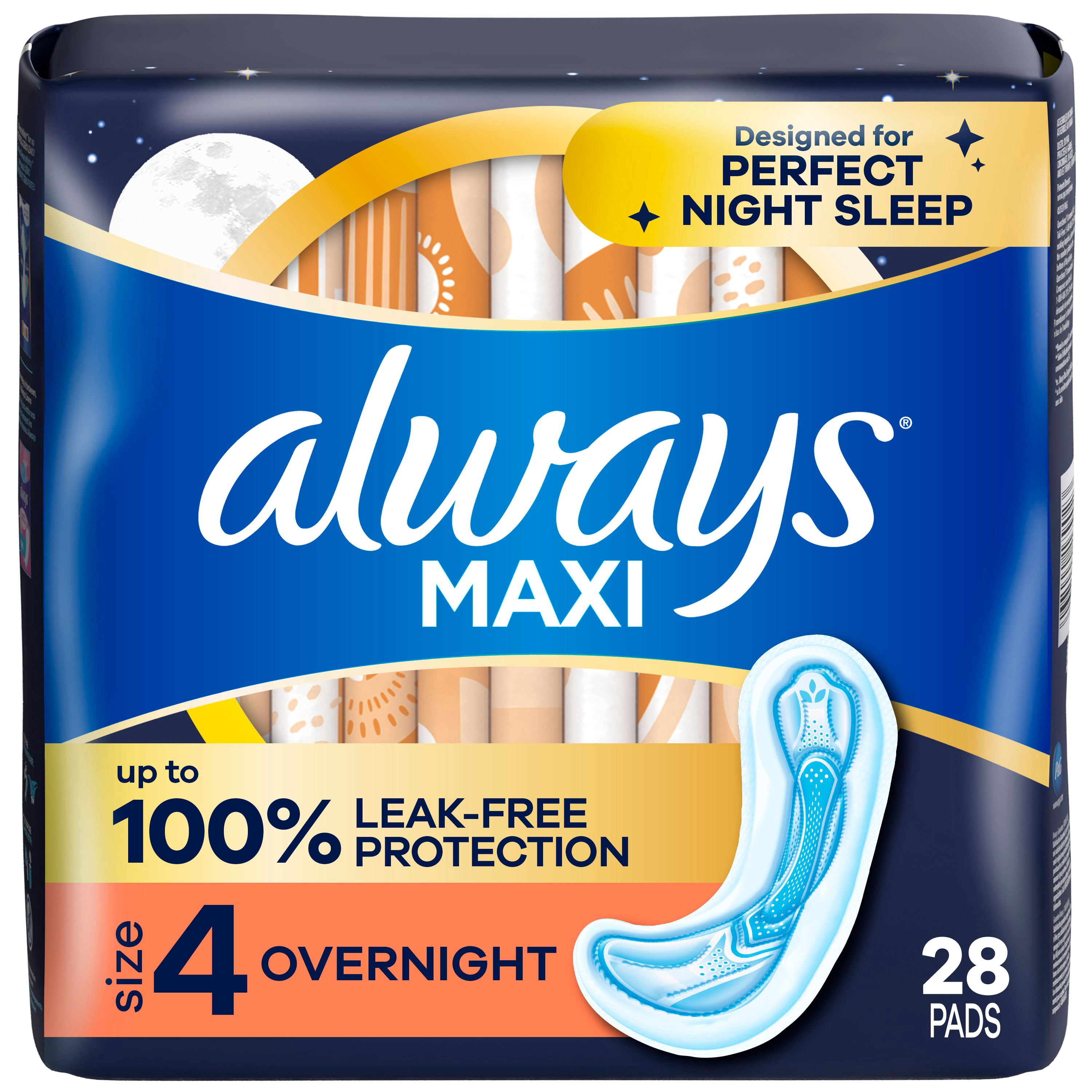 Always Serviettes Maxi de Nuit Sans Ailes pour Femmes, Taille 4, Absorption de Nuit, Non Parfumées