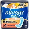 thumbnail image 1 of Always Maxi Overnight Pads without Wings for Women, Size 4, Overnight Absorbency, Unscented, 28 Count, 1 of 17