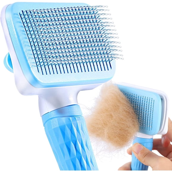 FanShow Dog Cat Brush, Self-Cleaning Dead Hair Brush for Cat Dog, Effective Removal of Up to 95% of Dead Hair and Tomentose Hair, Suitable for Dogs Cats Short and Long Hair-Blue