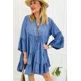 thumbnail image 4 of FOLUNSI Chic Blue Denim Mini Dress: Layered V-Neck Elegance, 4 of 8