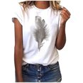 thumbnail image 2 of LSLJS T-Shirts pour Femmes Mode Femmes T-Shirt à Manches Courtes Imprimé Plume Haut Décontracté Tee Blouse, 2 of 4