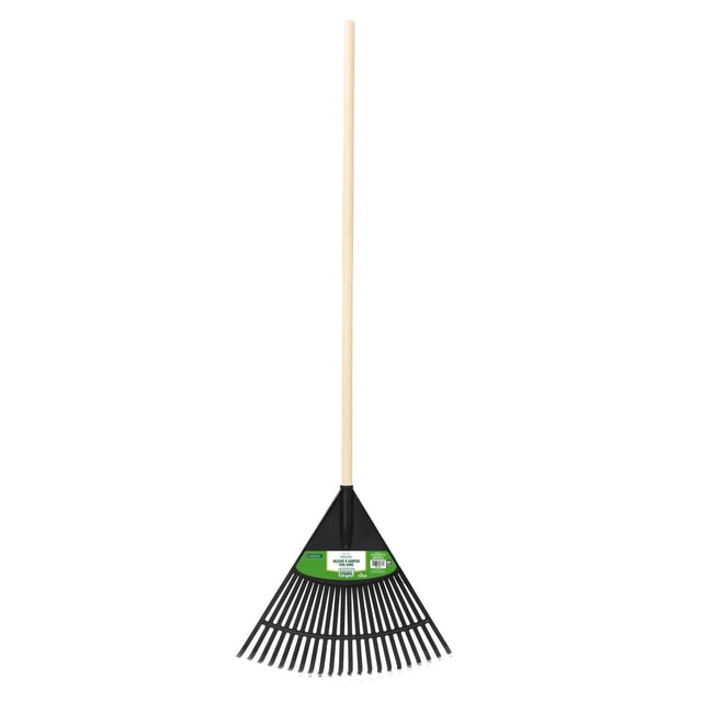 Expert Gardener Râteau à Feuilles en Poly à 22 Dents avec long Manche en Bois Franc Naturel et Dents en Poly Noires Arrangées en Forme d'Éventail, Conçu pour Ramasser Rapidement les Feuilles, le Chaume et les Débris de Pelouse Autour des Arbustes et des Arbres dans les Jardins Canadiens.