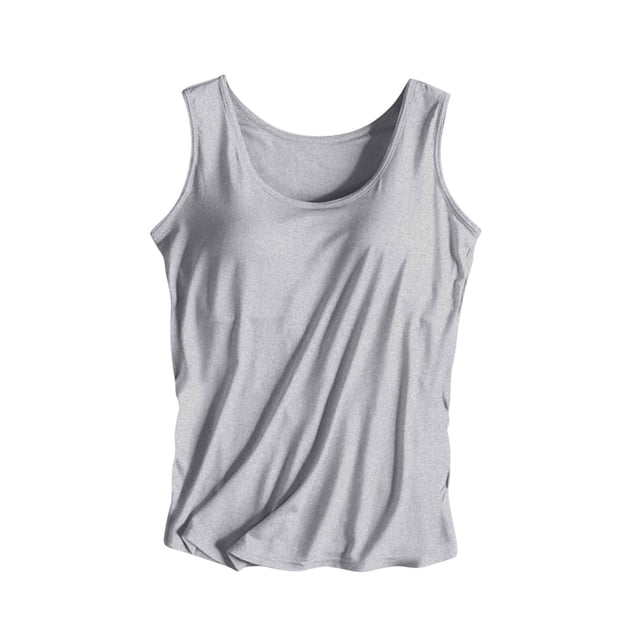 UPPADA Débardeurs pour Femmes en Modal Rembourré avec Soutien-Gorge Intégré, Col Ras du Cou, Camisole Sans Manches avec Soutien-Gorge Sans Armatures, Chandails Ajustés Décontractés, T-Shirt, Grande Taille, Hauts Confortables, Débardeur pour Femmes, Lot, Côtelé Gris, m