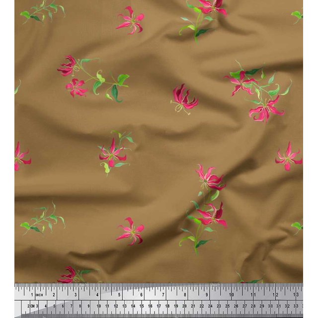Soimoi Poly Georgette Fabric Leaves & Floral Artistic Decor Fabric Printed Yard 52 Inch Wide
