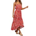 thumbnail image 3 of Robe Longue à Bretelles Spaghetti pour Femmes avec Nœud Floral et Ourlet Haut-Bas, 3 of 7
