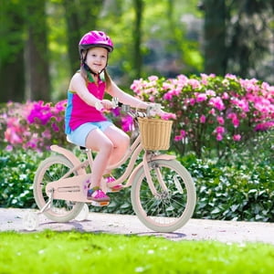 Gymax Vélo de vélo pour enfants de style rétro 18'' avec guidon réglable en hauteur & Siège Rose