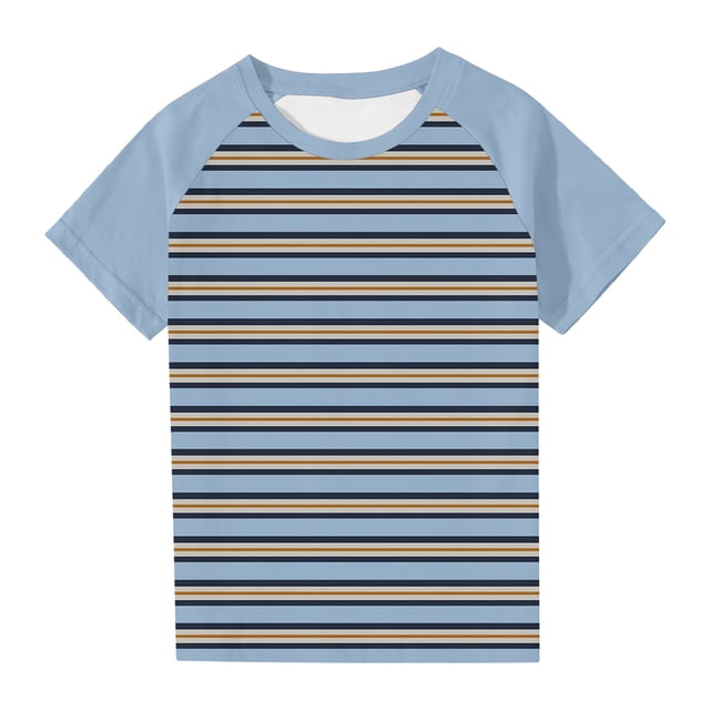 Économies d'Été! SROBPTY T-Shirts à Manches Courtes pour Tout-Petits, Garçons Tout-Petits Mode Col Rond à Rayures Imprimées Manches Courtes Bleu, 5 Ans