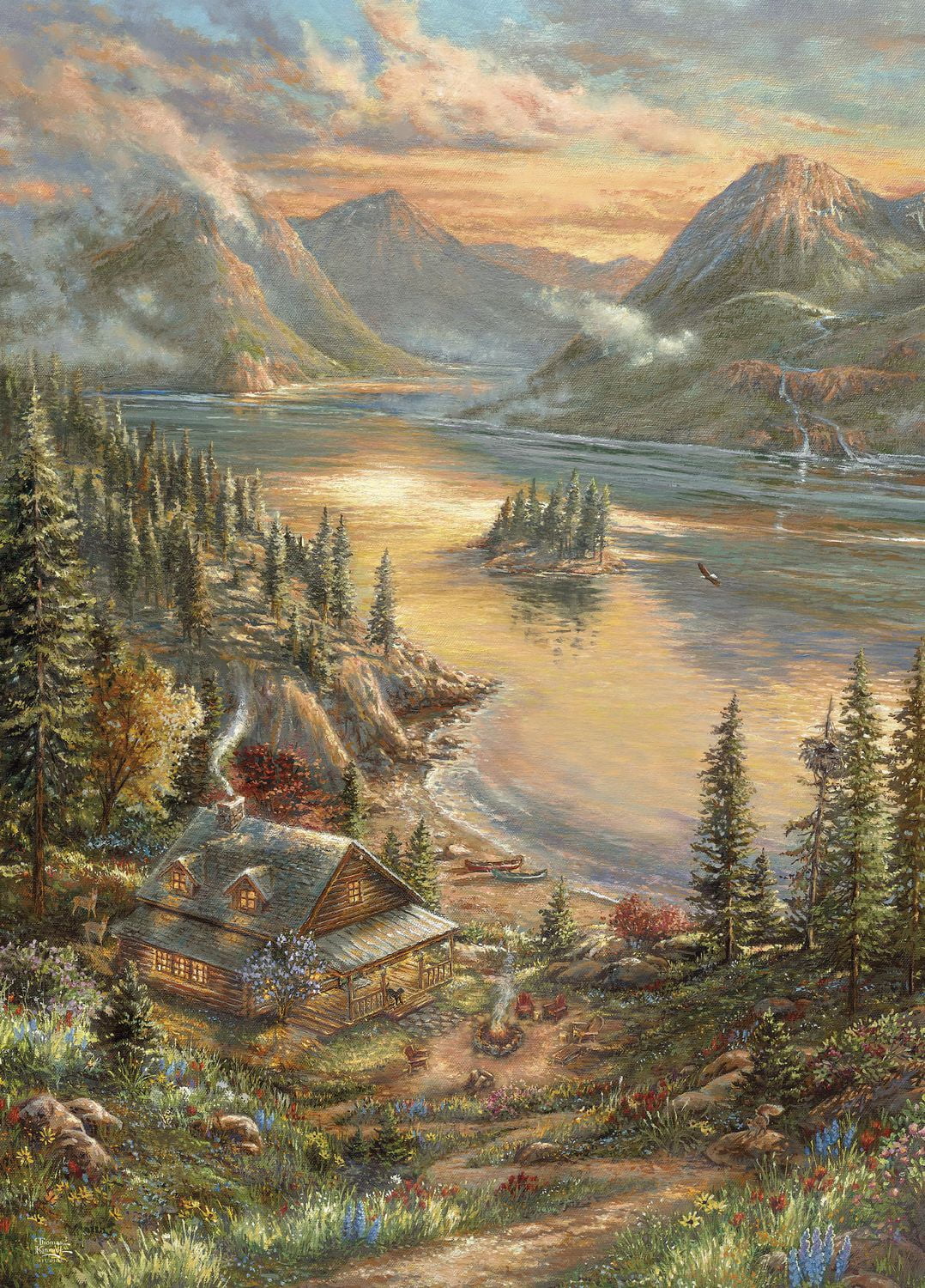 Puzzle en bois de 1000 pièces Ceaco Thomas Kinkade Lakeside Splendor pour adultes, à partir de 14 ans