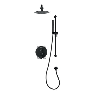 akuaplus® Matte Black 3-way diverter Pressure Balance Shower Valve Set round w/hand shower on post, Shower Head