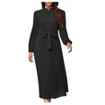 thumbnail image 1 of Yuyuzo Robe Bohème pour Femmes à Manches Longues, Froncée, à Volants, Ourlet Fluide, Robe Midi, Couleur Unie, Col Montant, Taille Ceinturée, 1 of 6