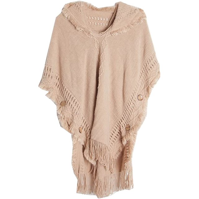 LinYooLi Poncho Cape Châle pour Femmes Surdimensionné Couleur Unie Pashmina à Capuche avec Franges Temps Froid