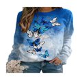 thumbnail image 1 of QJUHUNG Sweat-Shirt Décontracté à Manches Longues pour Femmes Papillon Imprimé Graphique Floral Pull Léger, 1 of 4