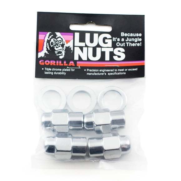 Gorilla Lug Nut 73177SMB Short Mag; 7/16 Inch x 20 Thread Size; 1/2 Inch Short Mag Shank; 1-1/2 Inch Overall Length; 13/16 Inch Hex Size; Chrome Plated; Steel; Pack Of 4 With Bagged Packaging
