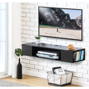 FITUEYES Console de médias muraux noirs flottant TV Stand Component Centre de divertissement sur plateau
