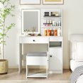 thumbnail image 2 of Costway Vanity Desk Set with Mirror & Lights Power Outlet Cushioned Stool Drawer & Shelves White, 2 of 10