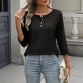 thumbnail image 4 of Lenpel Hauts pour Femmes à Manches 3/4 Printemps Été Col Ras du Cou Quart de Bouton T-Shirts Décontractés Tunique Tee Blouses, 4 of 7