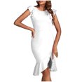 thumbnail image 1 of Robes d'Été Grande Taille pour Femmes 2024 Nouvelle Robe à Volants à Manches Courtes Col Rond Ourlet Irrégulier Robe Formelle Économisez jusqu'à 65 % de Rabais!, 1 of 6