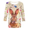 thumbnail image 4 of Penkiiy Mode Femme Jour de Pâques Œufs de Pâques T-shirt Imprimé Fleur Manches 3/4 Blouse Col Rond Hauts Décontractés Multicolore, 4 of 4