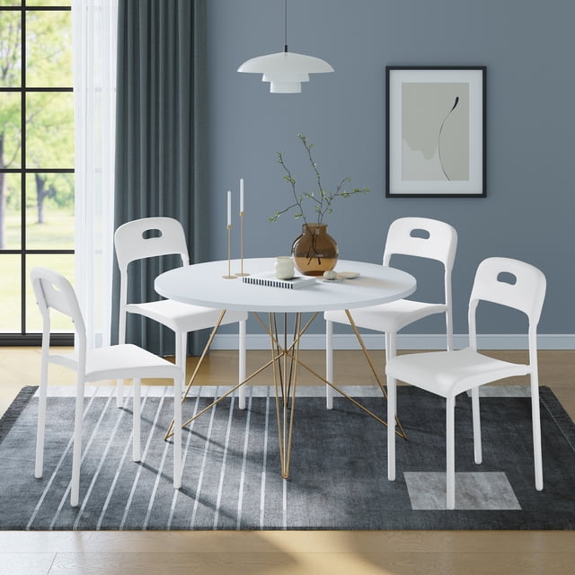 Modern Stackable Dining Chairs, Waterproof Plastic Seat with Ergonomic Back, Metal Legs, Easy Assembly, Space-Saving Kitchen Chairs for Dining Room, Indoor Outdoor Use, 45.5x40x76.5cm