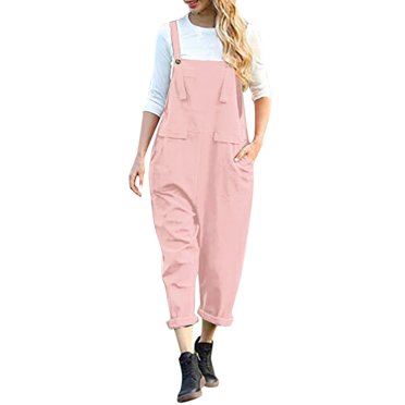 B91xZ Womens Wide Leg Jumpsuits Spring Summer Casual Loose Bib Overalls Pants Rompers Jumpsuits,Pink L
