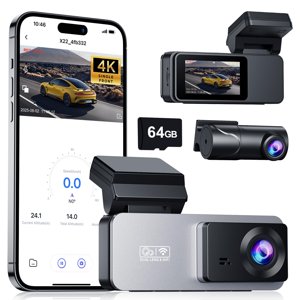 Eassky Cam avant et arrière Dash, 4K Cam avant Dash, 3K+1080P Caméra double Dash pour voitures, intégré WiFi, Voiture Dashcams avec vision nocturne, gratuit 64GB Carte,
