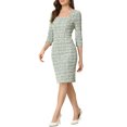 thumbnail image 4 of INSPIRE CHIC Robe à Carreaux pour Femme Encolure Carrée Manches 3/4 Moulante Midi Robe de Travail L Vert, 4 of 6