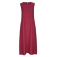 thumbnail image 4 of EGNMCR Robes de Fête pour Femmes Robe Débardeur Décontractée Sans Manches de Printemps/été pour Femmes, Unie, avec Poches, Col Rond, Plissée, en Coton et Lin, 4 of 7