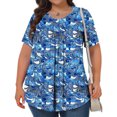 thumbnail image 3 of Pisexur Hauts de Printemps pour Femmes Blouses pour Femmes Décontractées Mode Féminine Imprimé Col Rond Manches Courtes Plissé Ample Multicolore, 4TG, 3 of 6