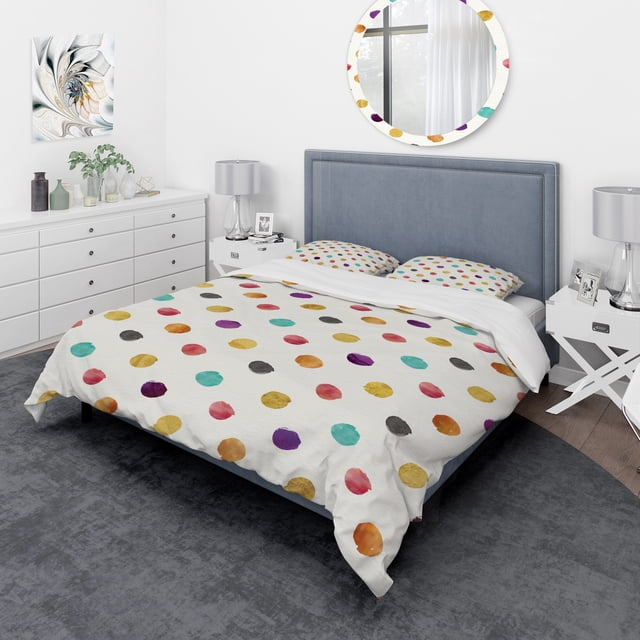 Designart 'Orange Blue and Purple Polka Dot Pattern' Geometric Bedding Set - Duvet Cover & Shams