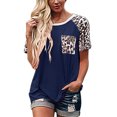 thumbnail image 3 of T-Shirt pour Femme à Col Rond avec Poche, Blouse Imprimée, Haut Décontracté Ample pour Fille, Haut à Manches Courtes, Bleu Foncé, 3TG, 3 of 3