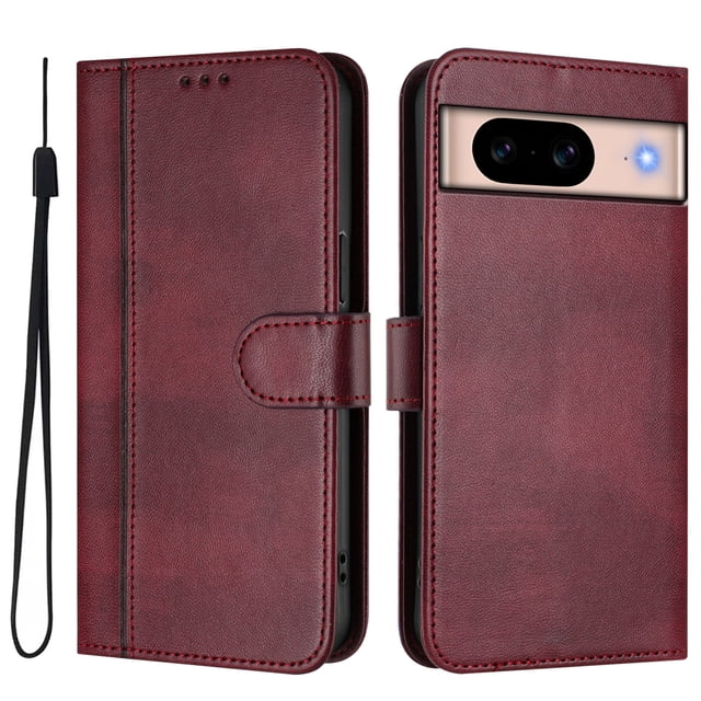 Wallet Phone Case for Google Pixel 8A 360° Protective Flip Cover with Card Slots Kickstand Red