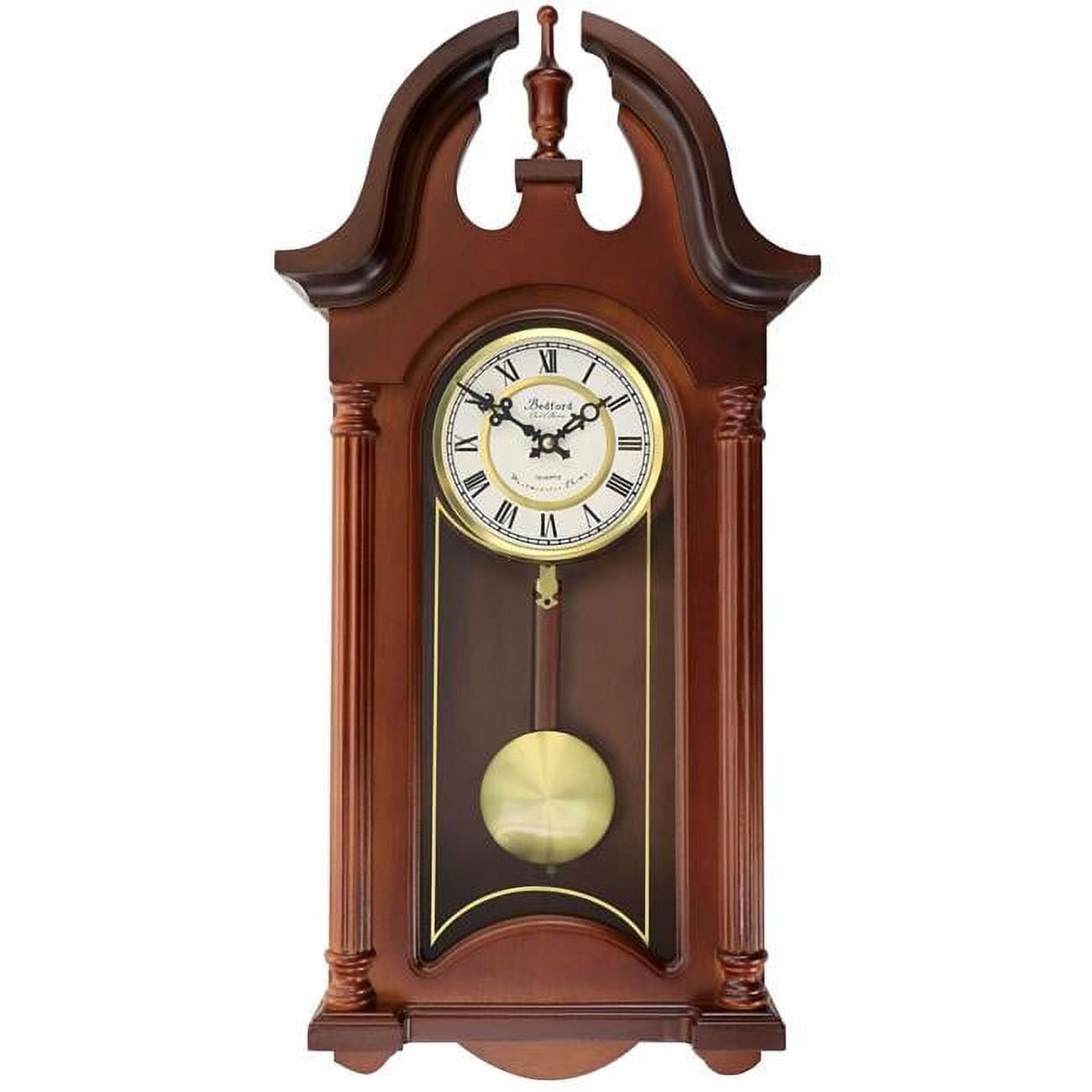 Bedford Clock Collection BED-DELPHINE 27 in. Delphine Chiming Pendulum Wall Clock, Mahogany