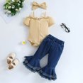 thumbnail image 2 of Yuyuzo Newborn Baby Girl Clothes Set Ribbed Knit Button down Romper Flare Jeans Infant Outfits with Headband, 2 of 7