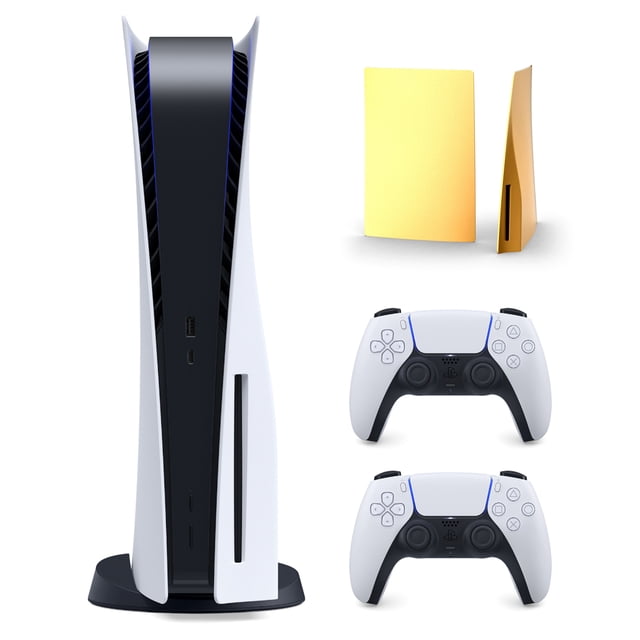 PlayStation 5 Customization Bundle: Disc Version Console and 2 Wireless Controllers with Mytrix Customized Body Plate - Yellow